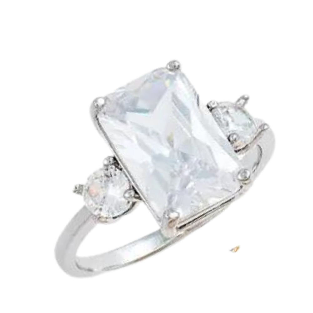 #18 Rhodium Plated Crystal Diamond Ring Gem Statement Ring Silver 3 carat Ring